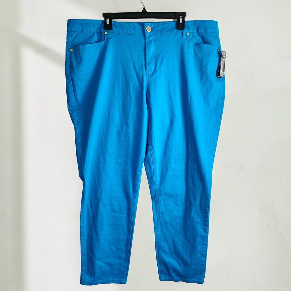 NWT New Directions 22W Jeans Womens Plus Turquoise Bling Straight Leg Stretch